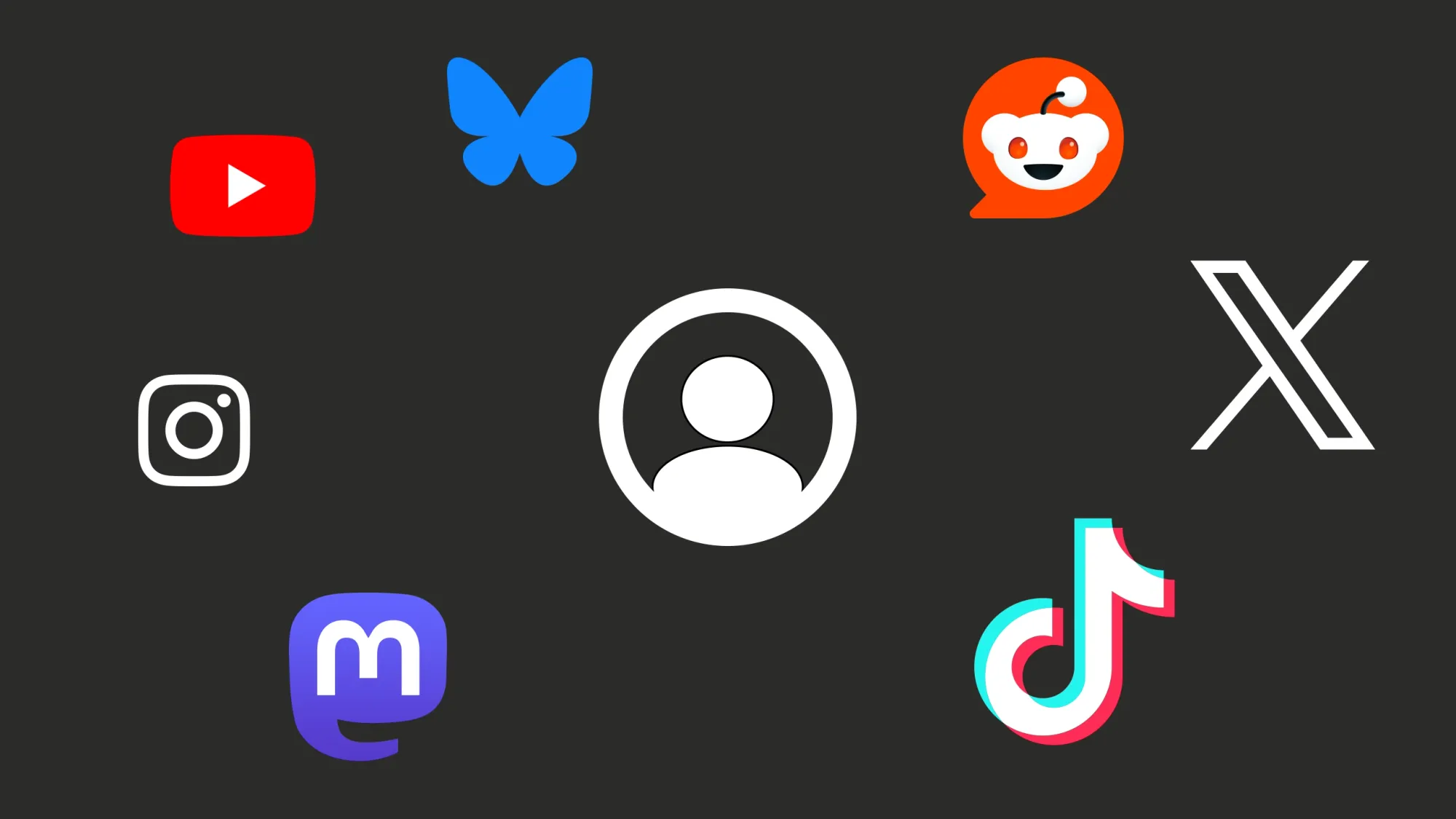 A collage of social media apps with a single person at the center, representing a single identity across all of the individual apps